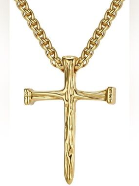 Men’s Gold Tone Textured Cross Pendant Necklace